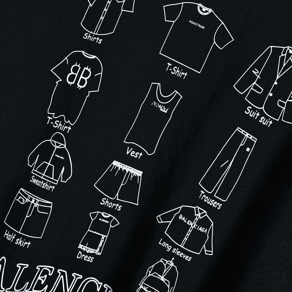 YESKICKS Balenciaga Garment Printing Short Sleeve T-Shirt for Unisex Black And White