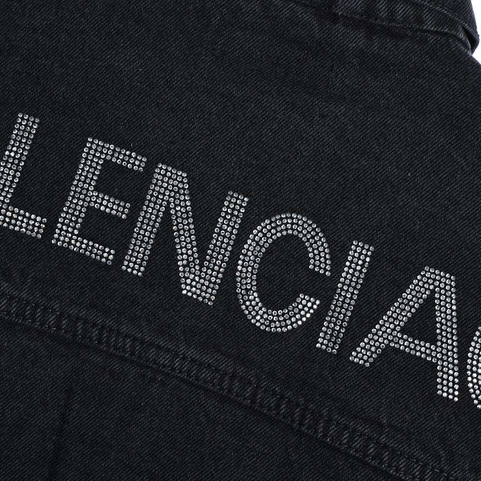 YESKICKS Balenciaga Denim Jacket With Rhinestones On The Back For Unisex