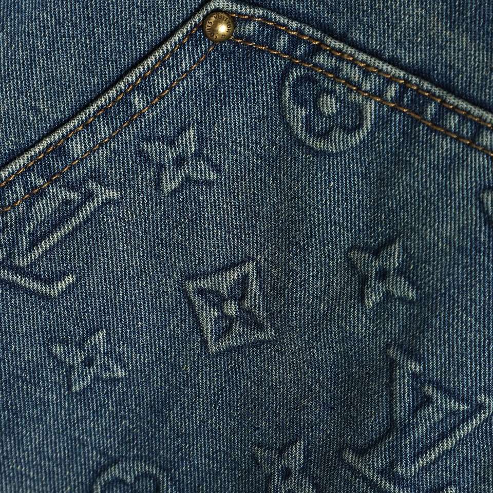 YESKICKS Louis Vuitton Embossed Denim Pants For Unisex