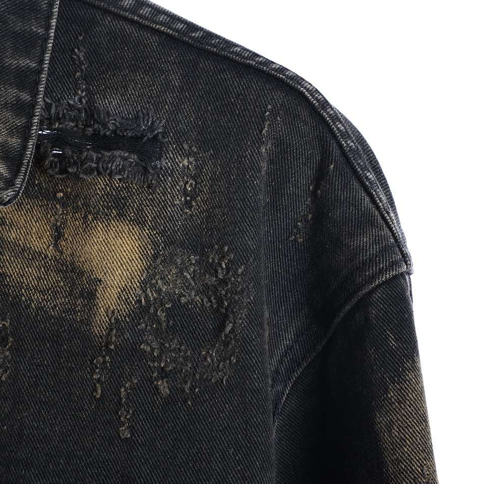 YESKICKS Balenciaga Destroyed Aged Mud Dye Denim Jacket Jacket For Unisex