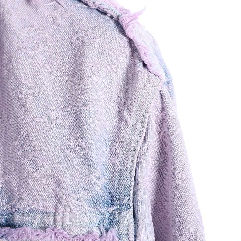 YESKICKS Louis Vuitton Jacquard Washed Purple Fringed Denim Jacket For Unisex