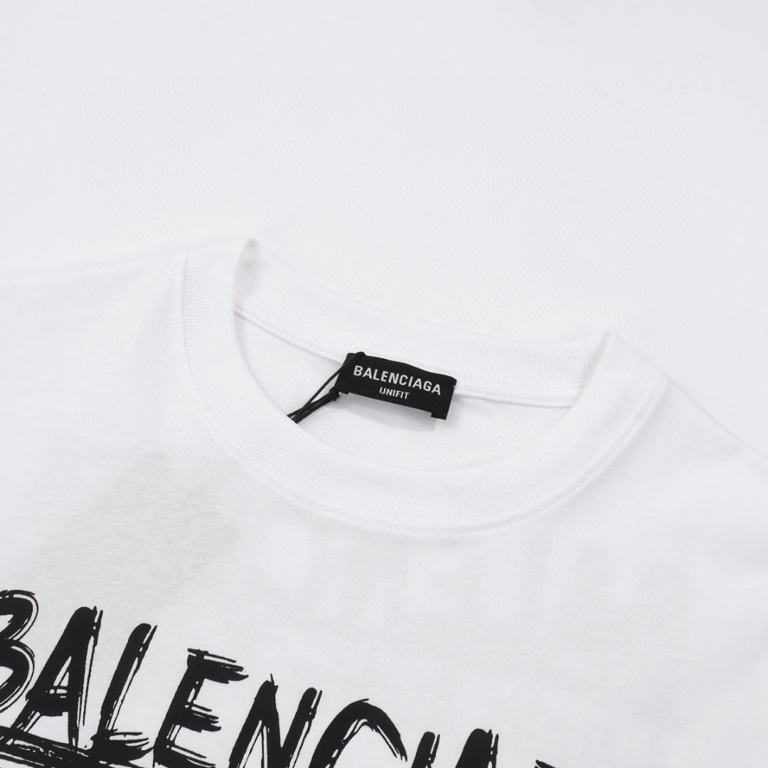 YESKICKS Balenciaga Logo Print T-shirt for Unisex Black and White