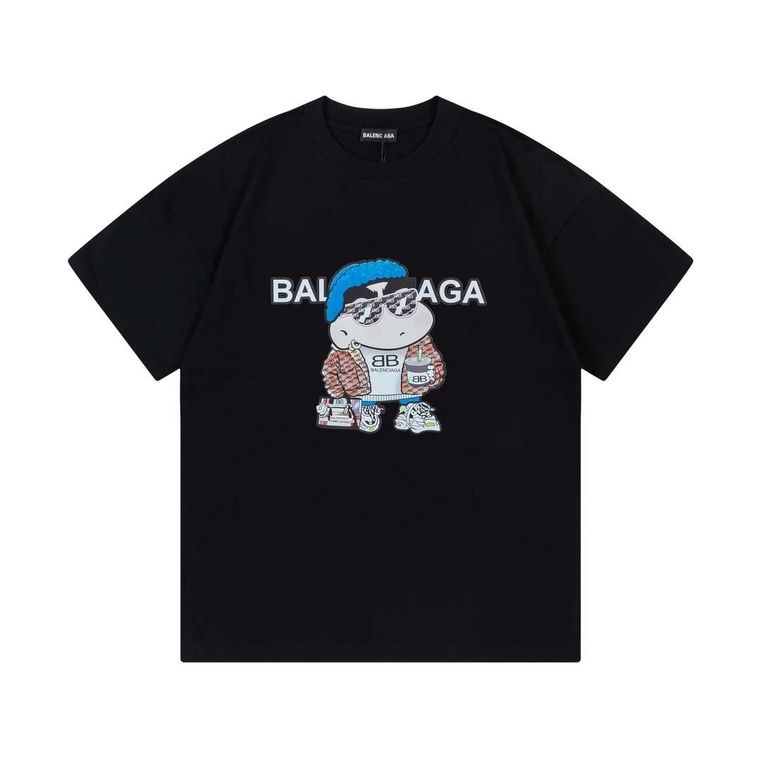 YESKICKS Balenciaga Crayon Shin-chan Print T-shirt for Unisex Black and White