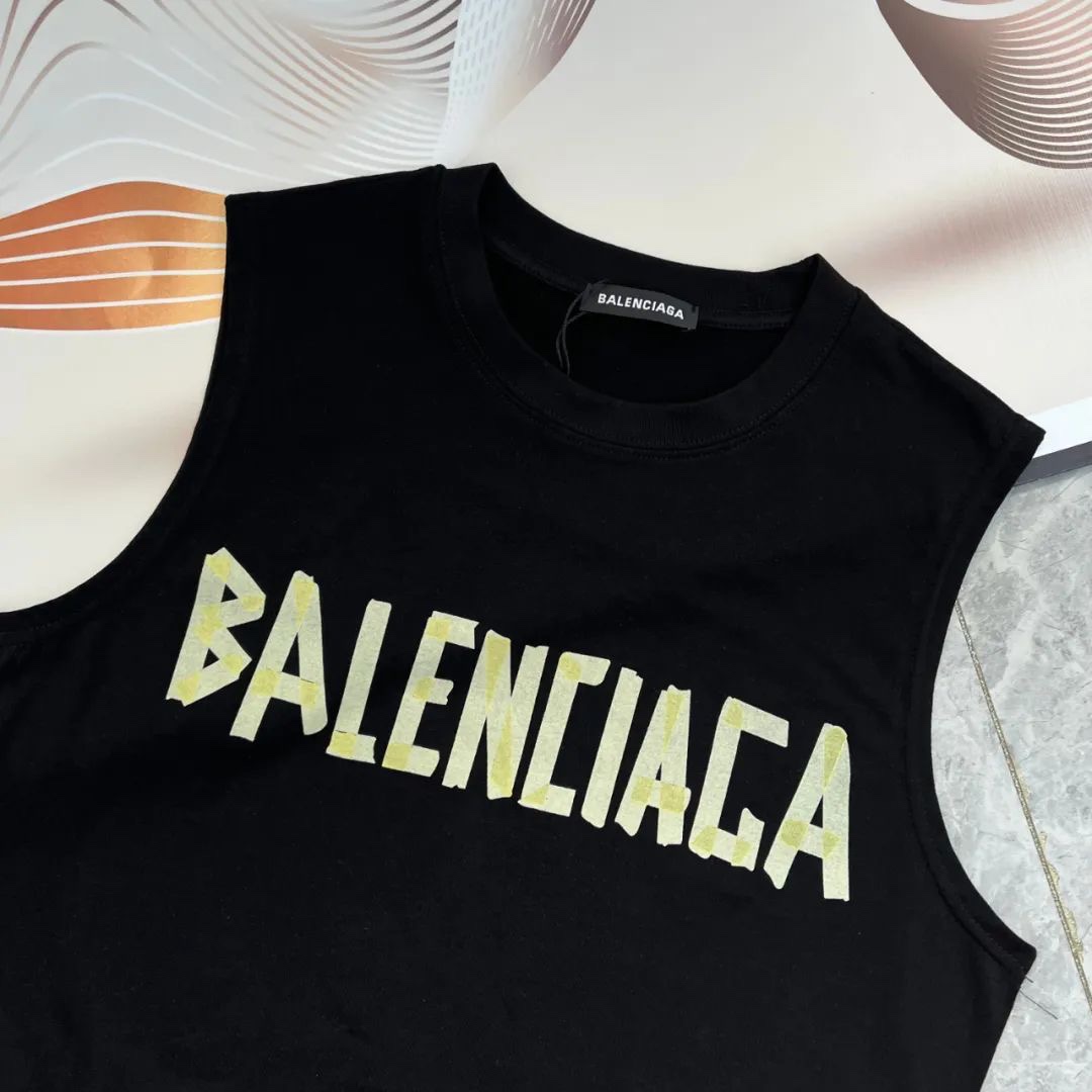 YESKICKS Balenciaga Sleeveless Tank Top Logo Print T-shirt for Unisex Black And White