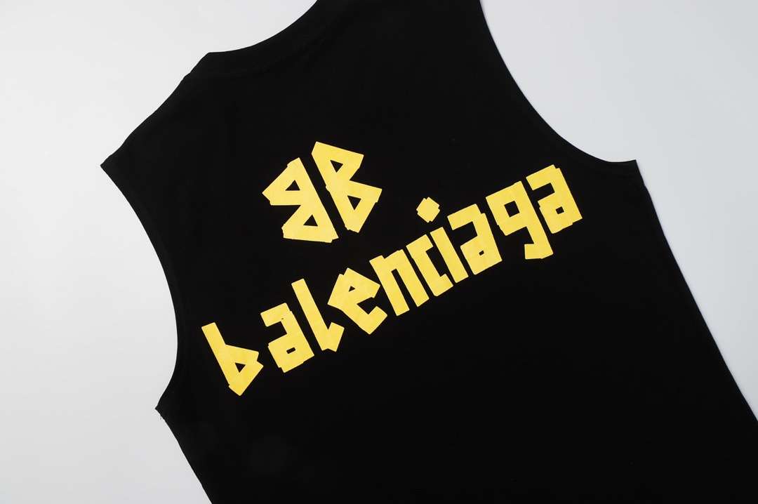 YESKICKS Balenciaga Sleeveless Tank Top Logo Print T-shirt for Unisex Black And White