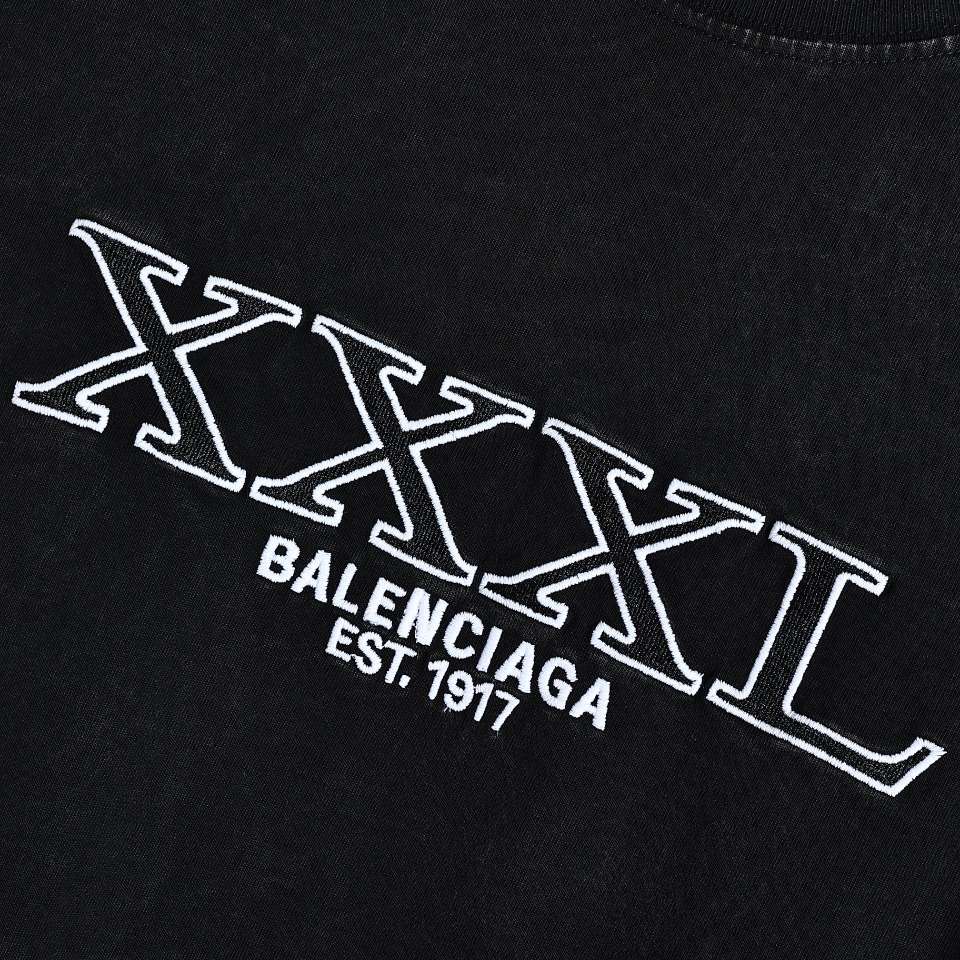 YESKICKS Balenciaga XXXL Embroidered Letter Washed and Aged T-Shirt For Unisex