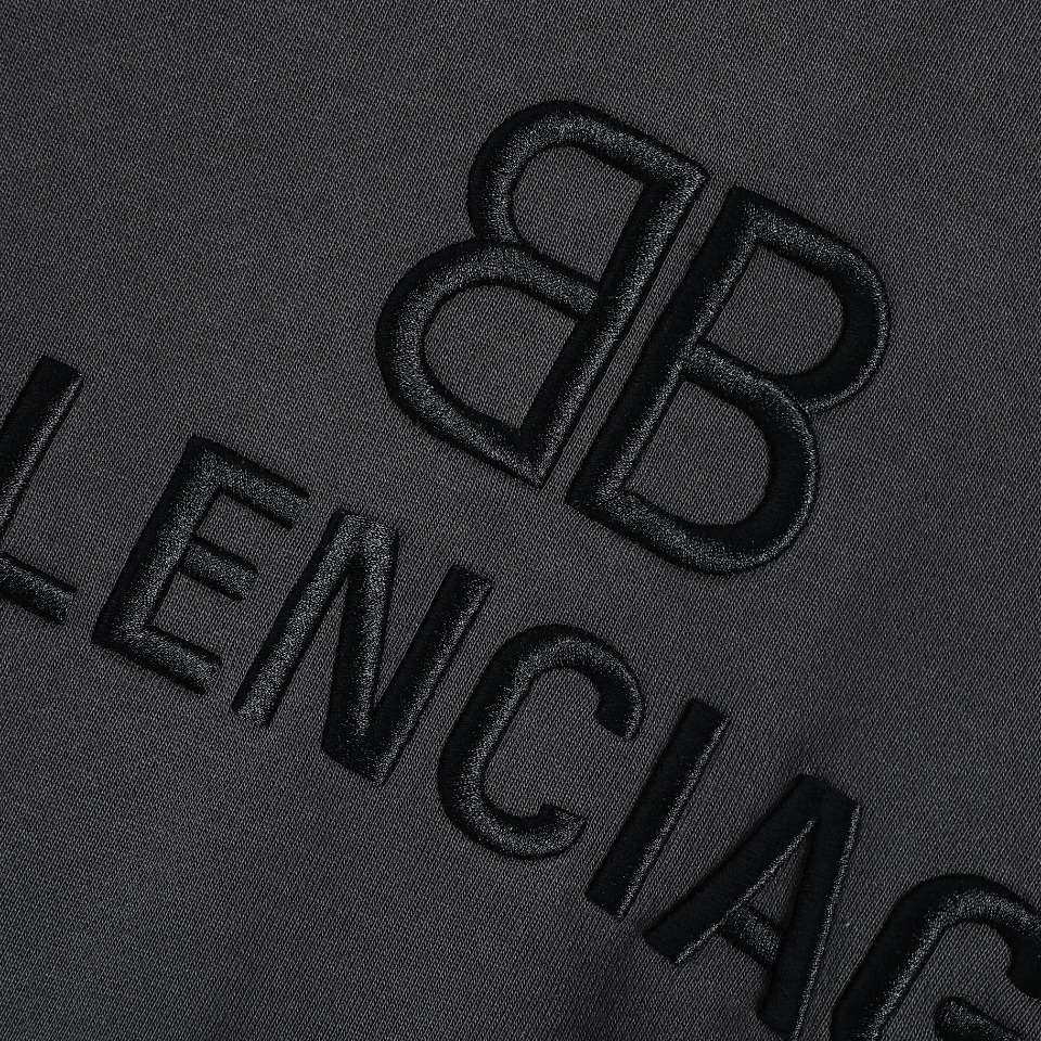 YESKICKS Balenciaga Double B Logo Embroidered Crew Neck Sweatshirt For Unisex Deep Gray Light Gray And Light Blue