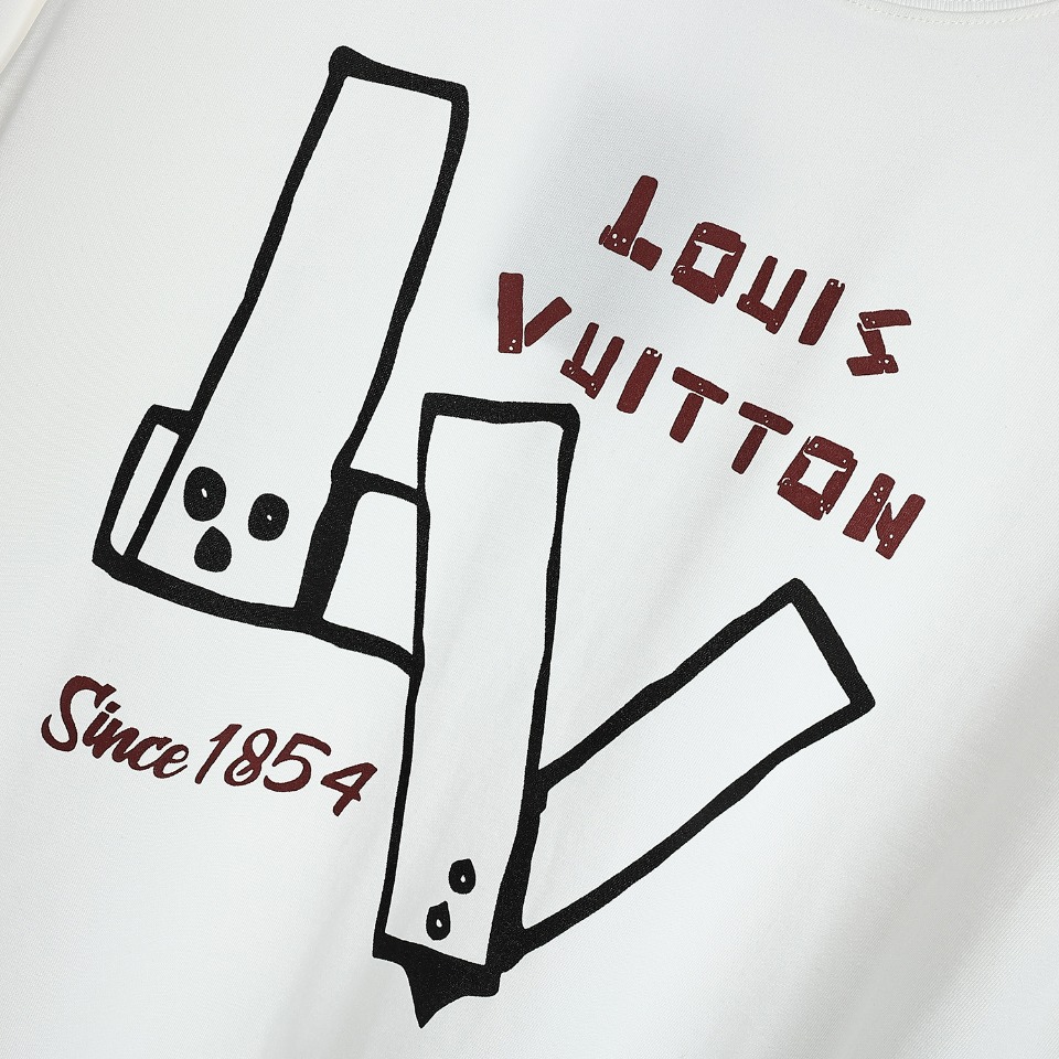 YESKICKS Louis Vuitton Graffiti Letter Print T-Shirt For Unisex Black And White