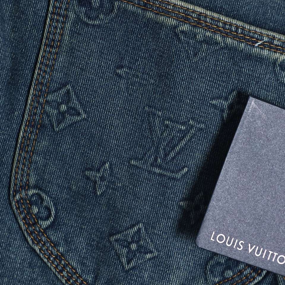 YESKICKS Louis Vuitton Embossed Denim Pants For Unisex