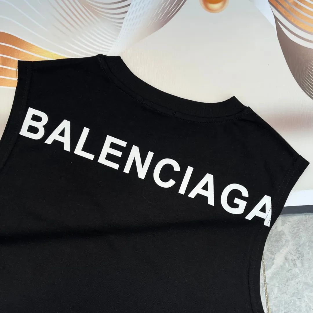 YESKICKS Balenciaga Sleeveless Tank Top Logo Print T-shirt for Unisex Black