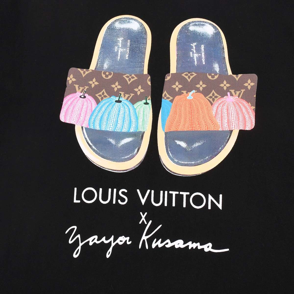 YESKICKS Louis Vuitton Slippers Cartoon Print T-Shirt For Unisex Black And White