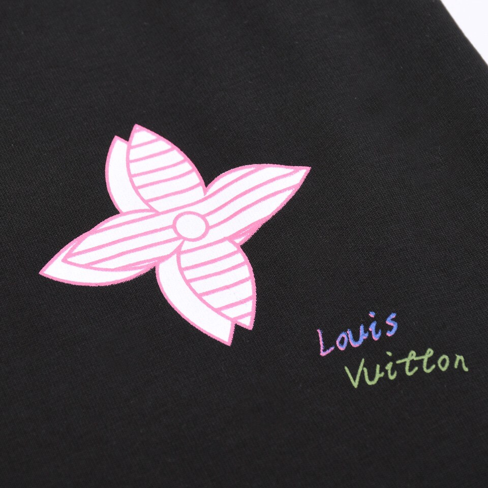 YESKICKS Louis Vuitton Color Clash Logo Flower Print T-Shirt For Unisex Black