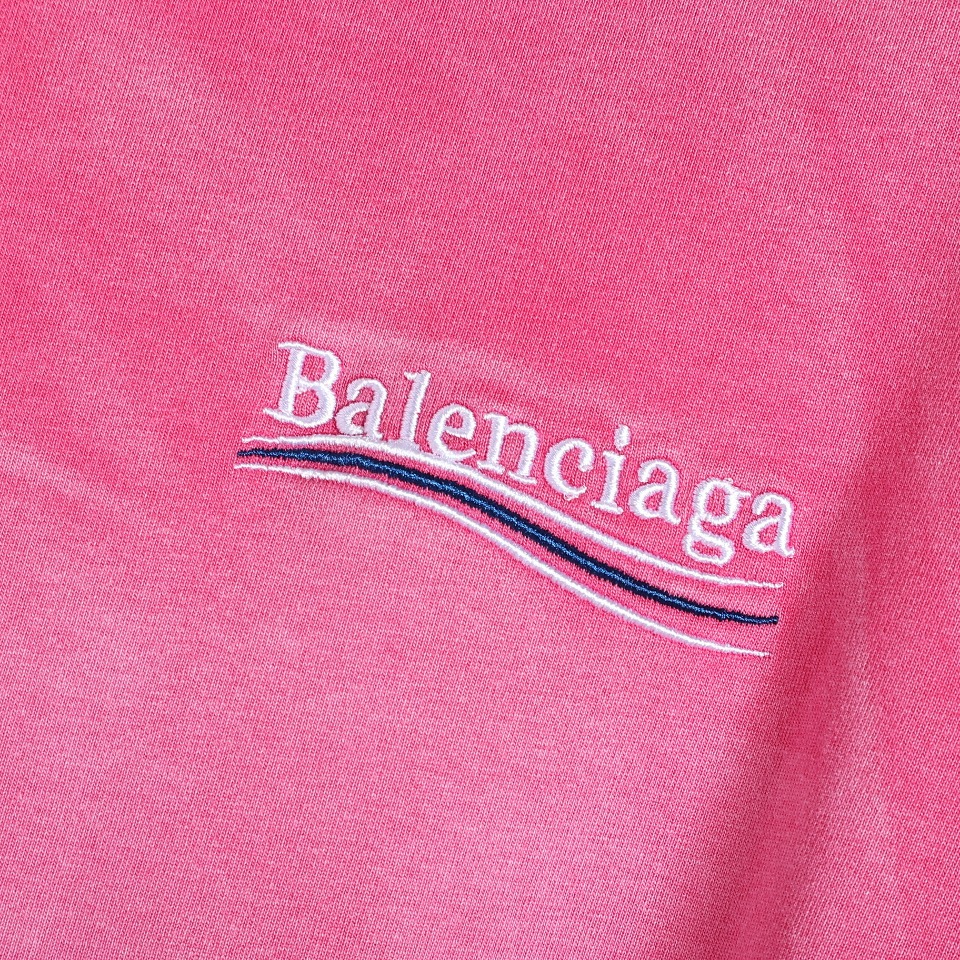 YESKICKS Balenciaga Embroidered Washed Short Sleeve T-Shirt for Unisex Pink Gray And Lake Green