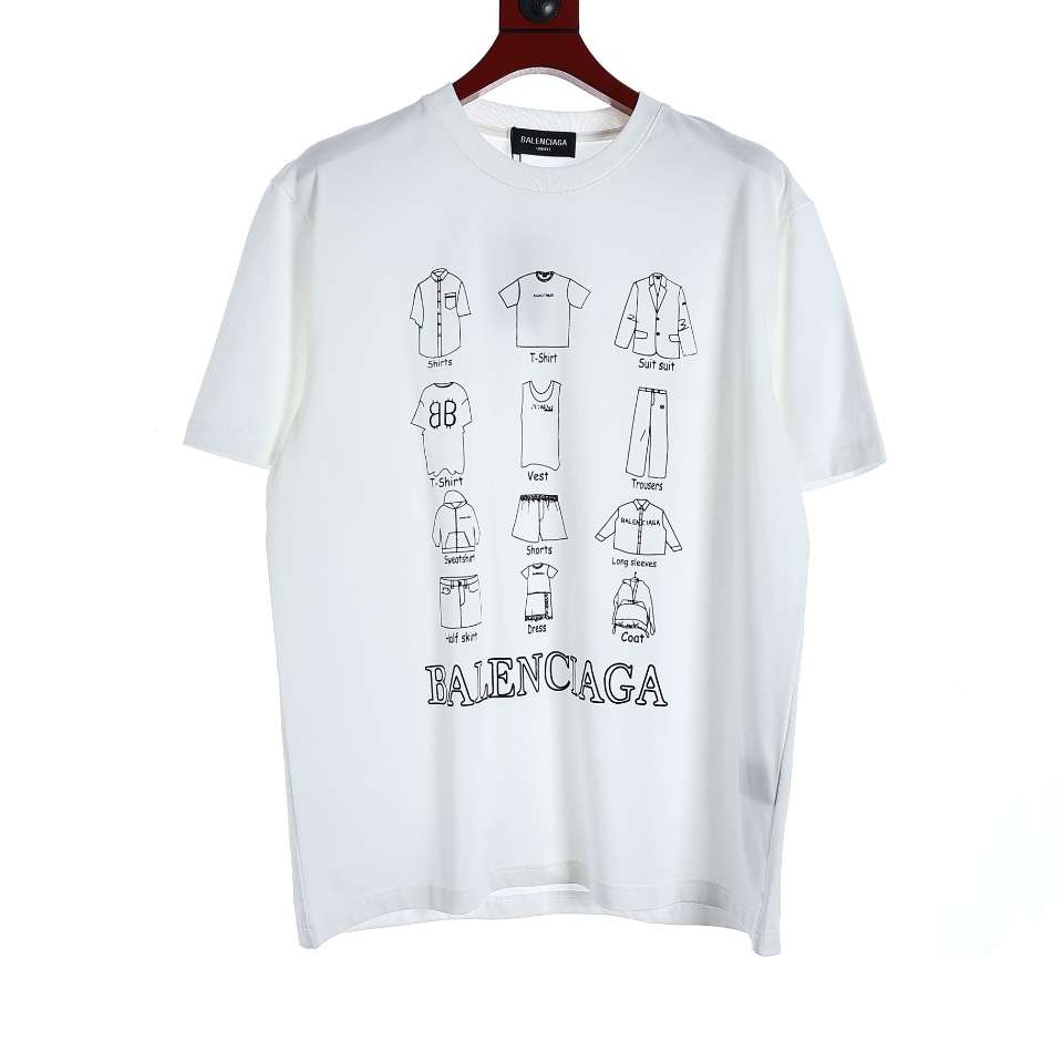 YESKICKS Balenciaga Garment Printing Short Sleeve T-Shirt for Unisex Black And White