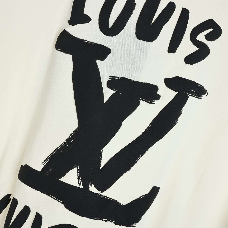 YESKICKS Louis Vuitton Graffiti Logo Foam Print T-Shirt For Unisex Black And White