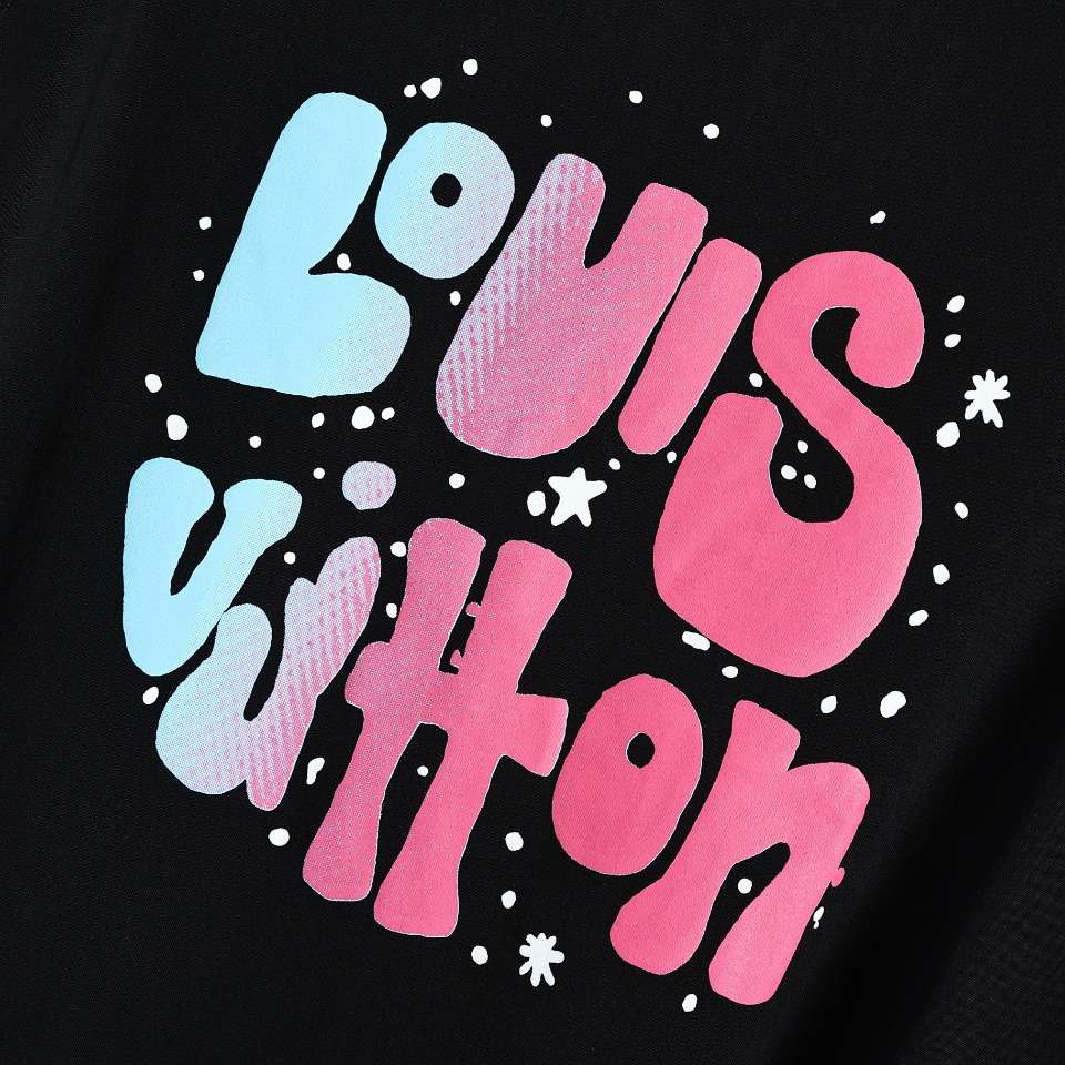 YESKICKS Louis Vuitton Gradient Logo Foam Print T-Shirt For Unisex Black And White