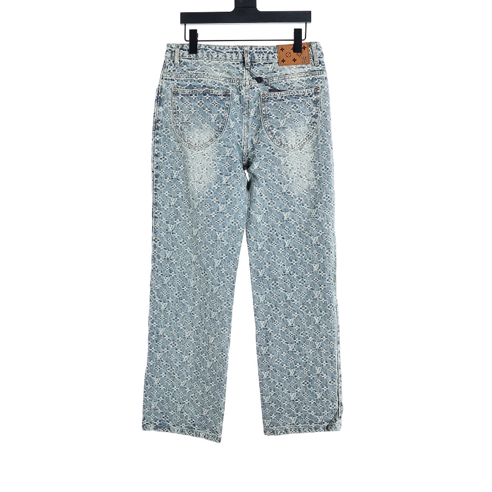 YESKICKS Louis Vuitton Monogram Jacquard Straight Leg Washed Denim Pants For Unisex