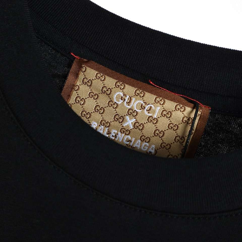 YESKICKS Gucci x Balenciaga Double B Embroidery Jigsaw Print T-Shirt For Unisex Black White And Brown