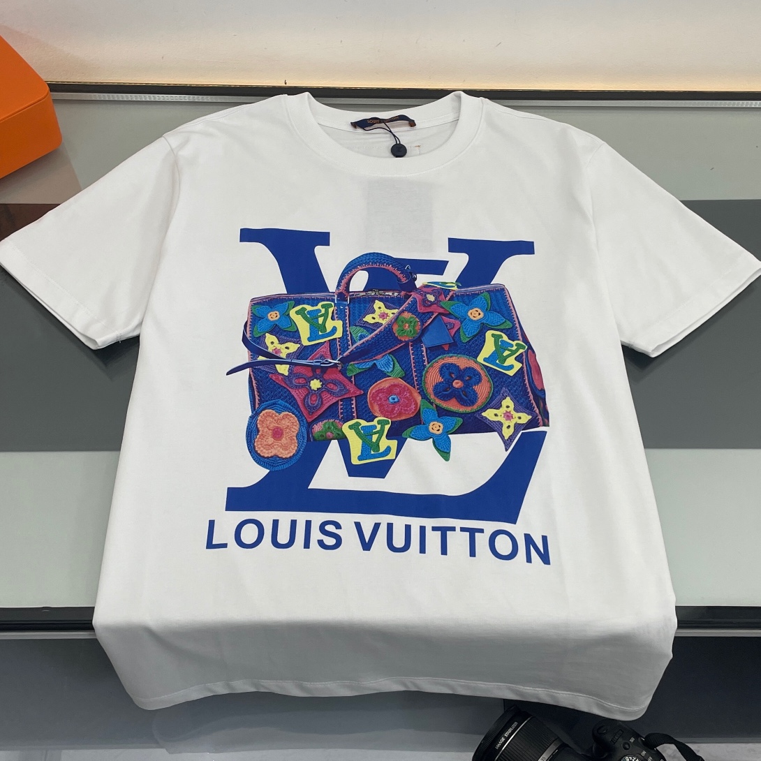 YESKICKS Louis Vuitton Logo Bag Patterns Casual T-shirt for Unisex Black and White