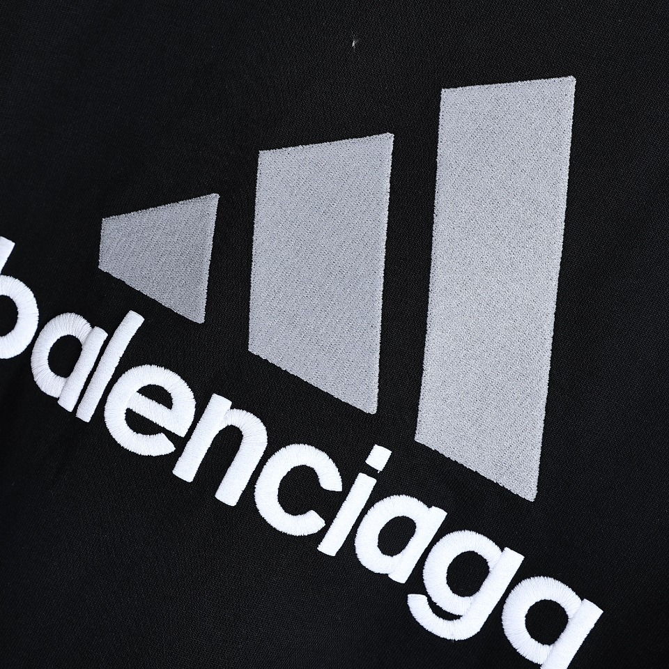 YESKICKS Balenciaga x Adidas Embroidered Fake Two Piece Sweatshirt For Unisex Black And White