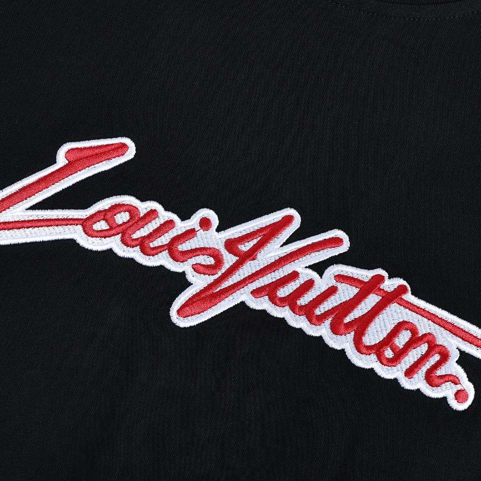 YESKICKS Louis Vuitton Red Thread Cursive Embroidery T-Shirt For Unisex