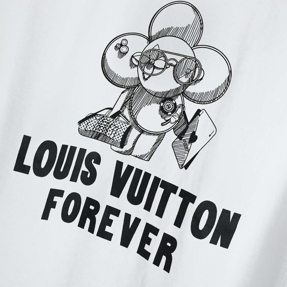 YESKICKS Louis Vuitton Sunflower Cartoon Limited Printed Couple Short Sleeve T-Shirt For Unisex Blue And White