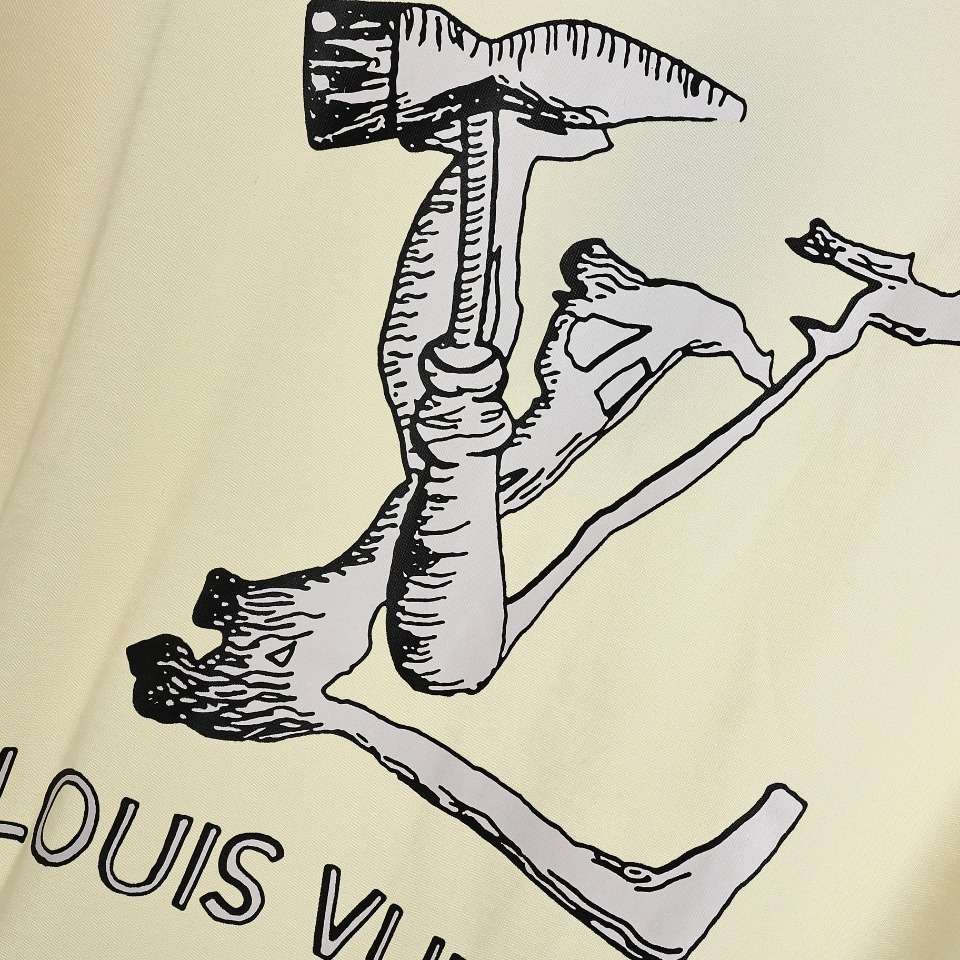 YESKICKS Louis Vuitton Hammer Tools Graphic Letter T-Shirt For Unisex Black And Apricot