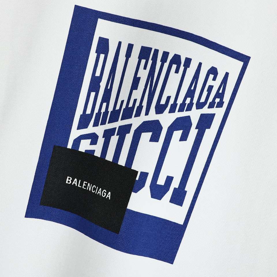 YESKICKS Balenciaga x Gucci Box Letter Print Short Sleeve T-Shirt For Unisex Black And White