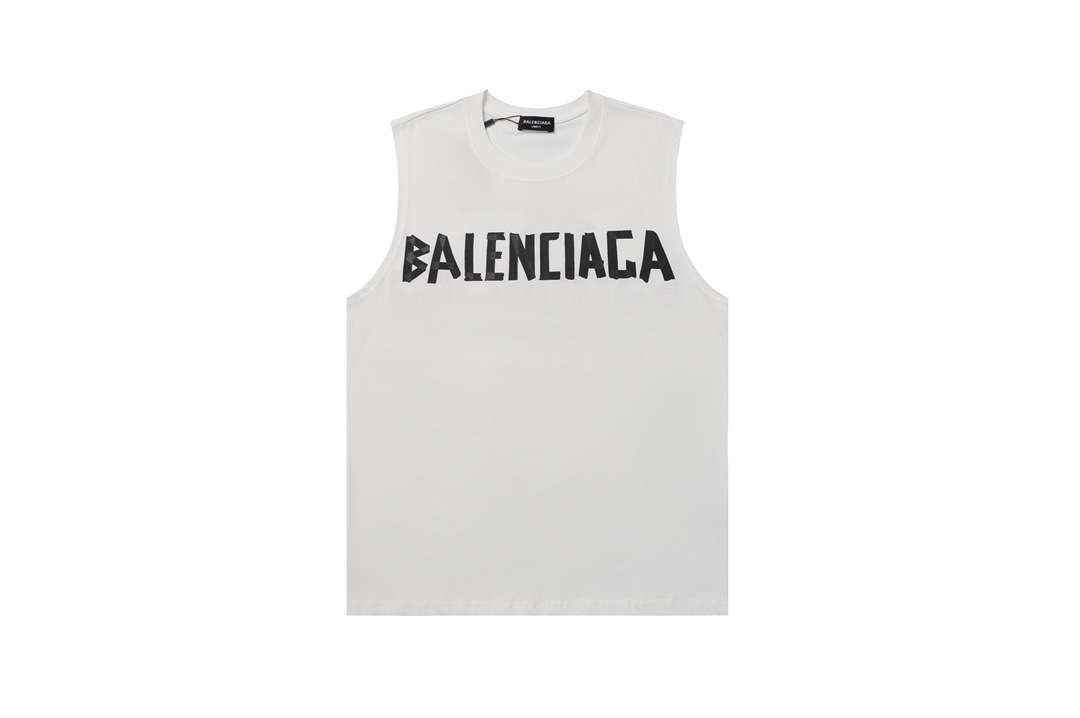 YESKICKS Balenciaga Sleeveless Tank Top Logo Print T-shirt for Unisex Black And White