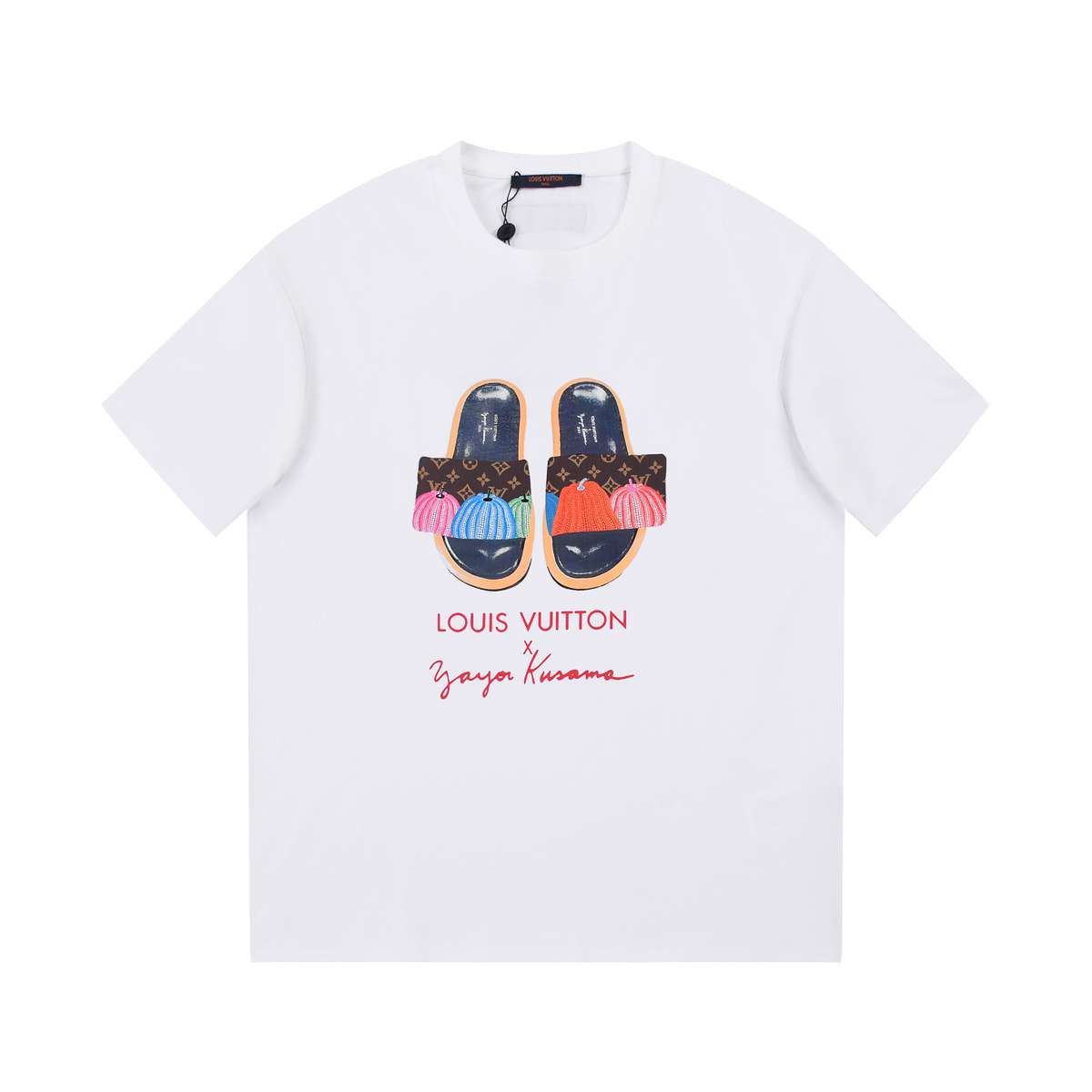 YESKICKS Louis Vuitton Slippers Cartoon Print T-Shirt For Unisex Black And White