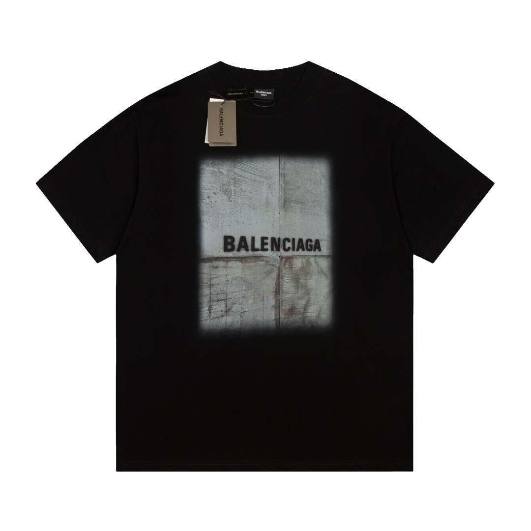 YESKICKS Balenciaga Logo Print T-shirt for Unisex Black And White