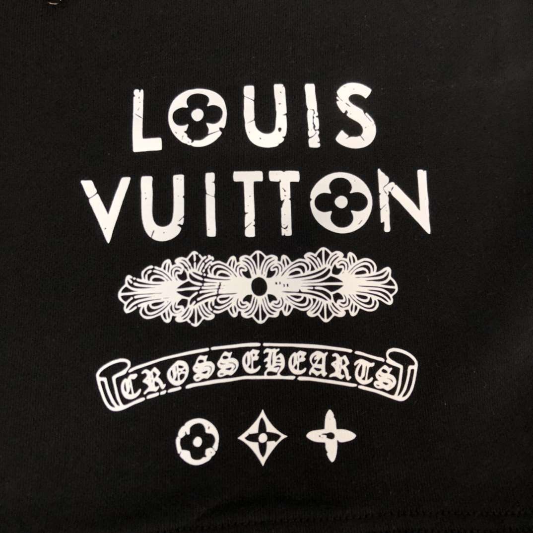 YESKICKS Louis Vuitton x Chrome Hearts Logo Print  Short Pants For Unisex Black And Apricot