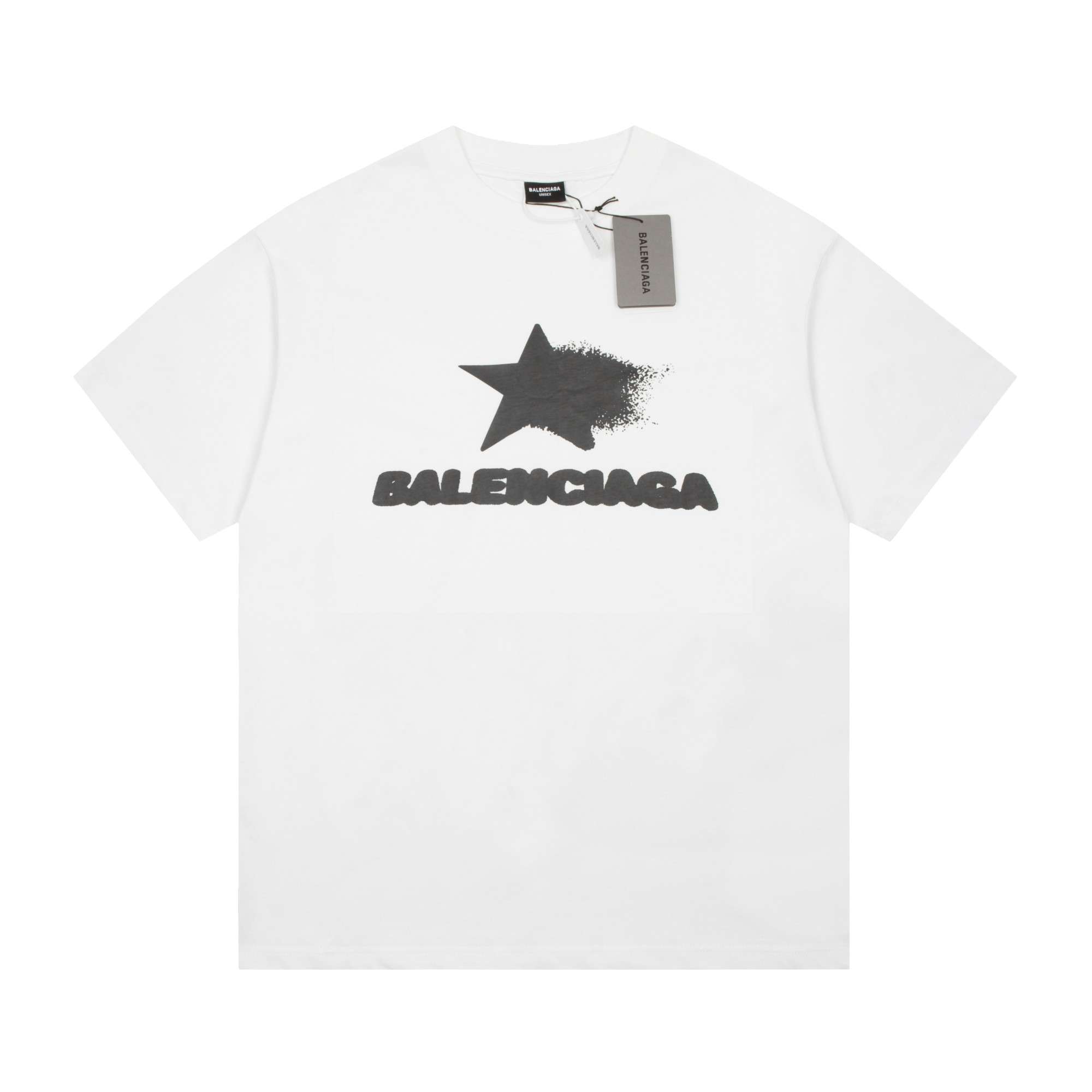 YESKICKS Balenciaga Star Pattern Logo Print T-shirt for Unisex Black And White