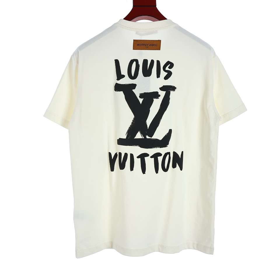 YESKICKS Louis Vuitton Graffiti Logo Foam Print T-Shirt For Unisex Black And White