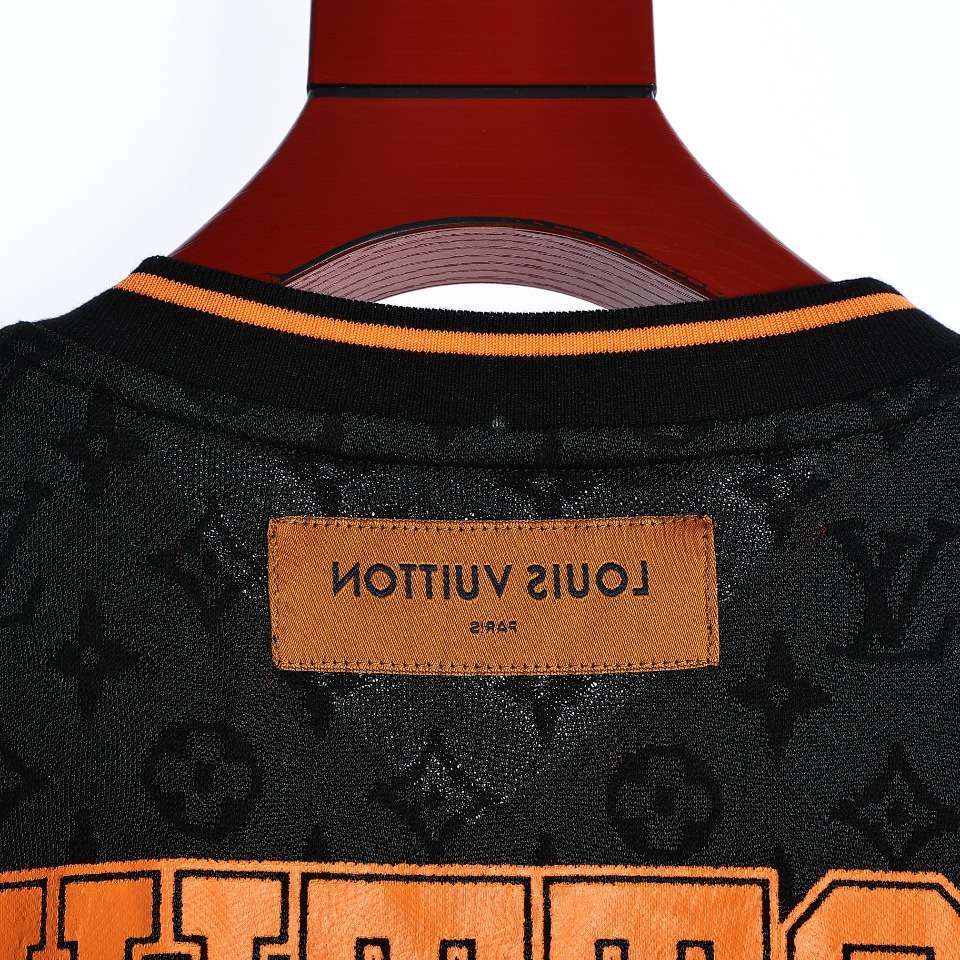 YESKICKS Louis Vuitton Monogram Orange Letter V Neck Short Sleeve T-Shirt For Unisex