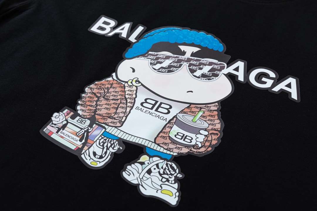 YESKICKS Balenciaga Crayon Shin-chan Print T-shirt for Unisex Black and White