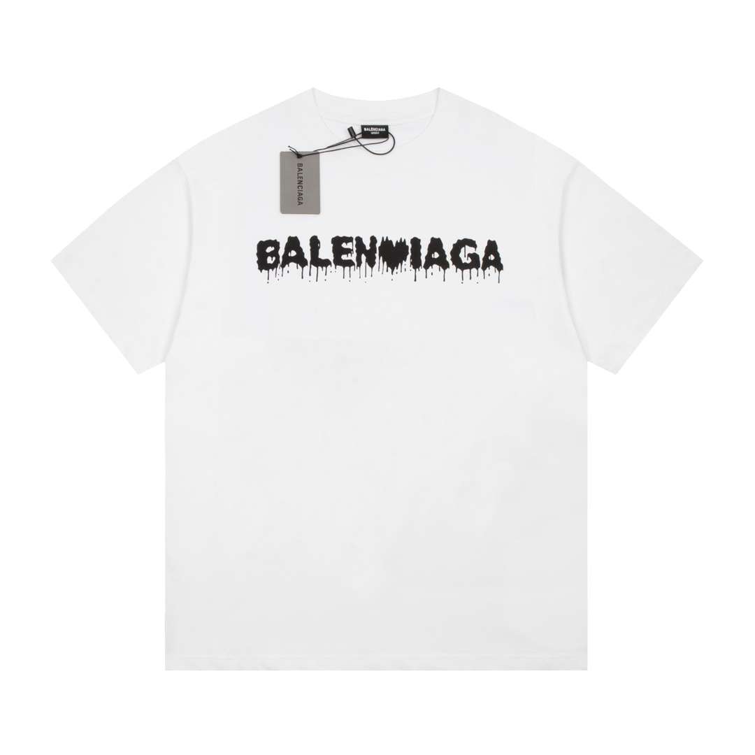 YESKICKS Balenciaga Logo Letter Print T-shirt for Unisex Black And White