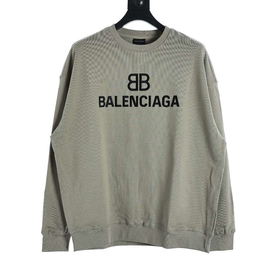 YESKICKS Balenciaga Double B Logo Embroidered Crew Neck Sweatshirt For Unisex Deep Gray Light Gray And Light Blue