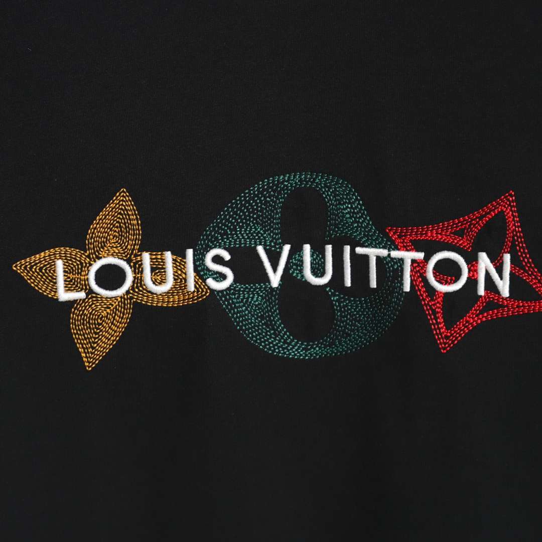 YESKICKS Louis Vuitton Embroidered Tri-Floral Letter T-Shirt For Unisex Black And White