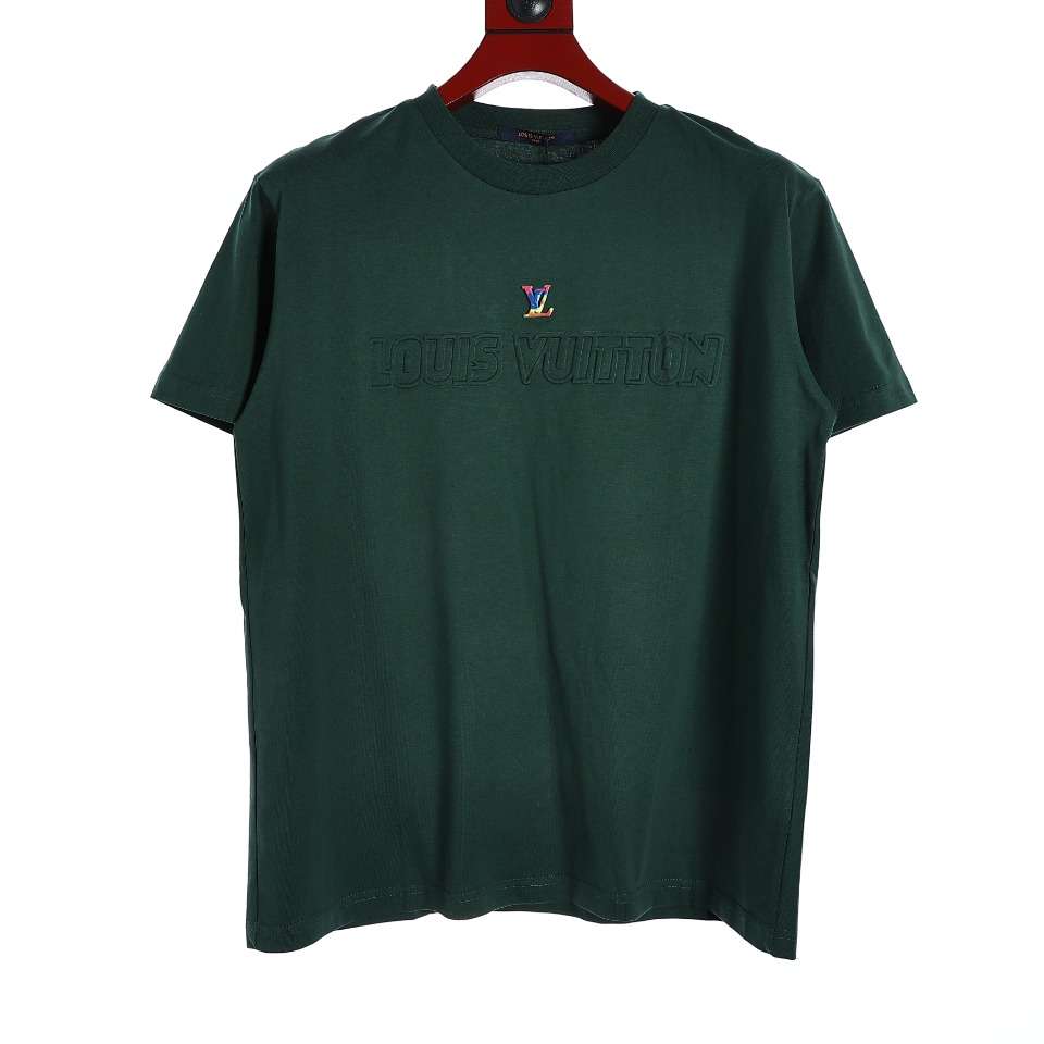 YESKICKS Louis Vuitton Letter Embossed T-Shirt For Unisex Green And Gray