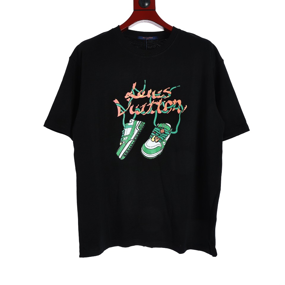 YESKICKS Louis Vuitton Shoes Printed T-Shirt For Unisex Black And White