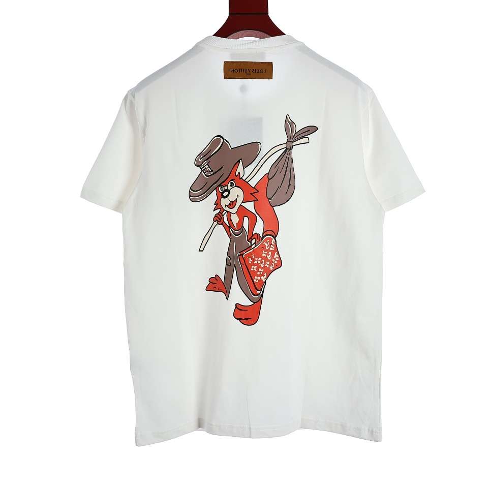 YESKICKS Louis Vuitton Fox Print Crew Neck T-Shirt For Unisex Black And White