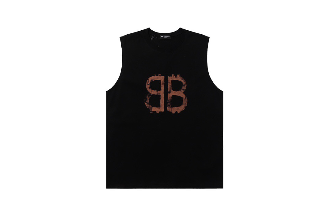 YESKICKS Balenciaga BB Sleeveless Tank Top Logo Print T-shirt for Unisex Black And White