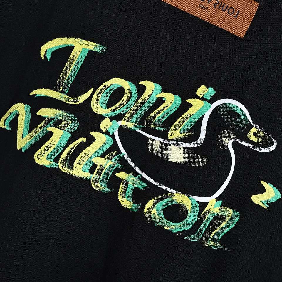 YESKICKS Louis Vuitton Hand Painted Duck on Back T-Shirt For Unisex Black And White