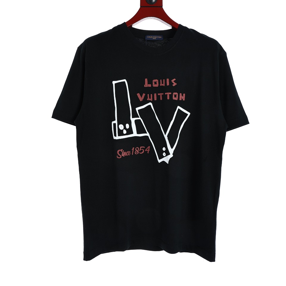 YESKICKS Louis Vuitton Graffiti Letter Print T-Shirt For Unisex Black And White