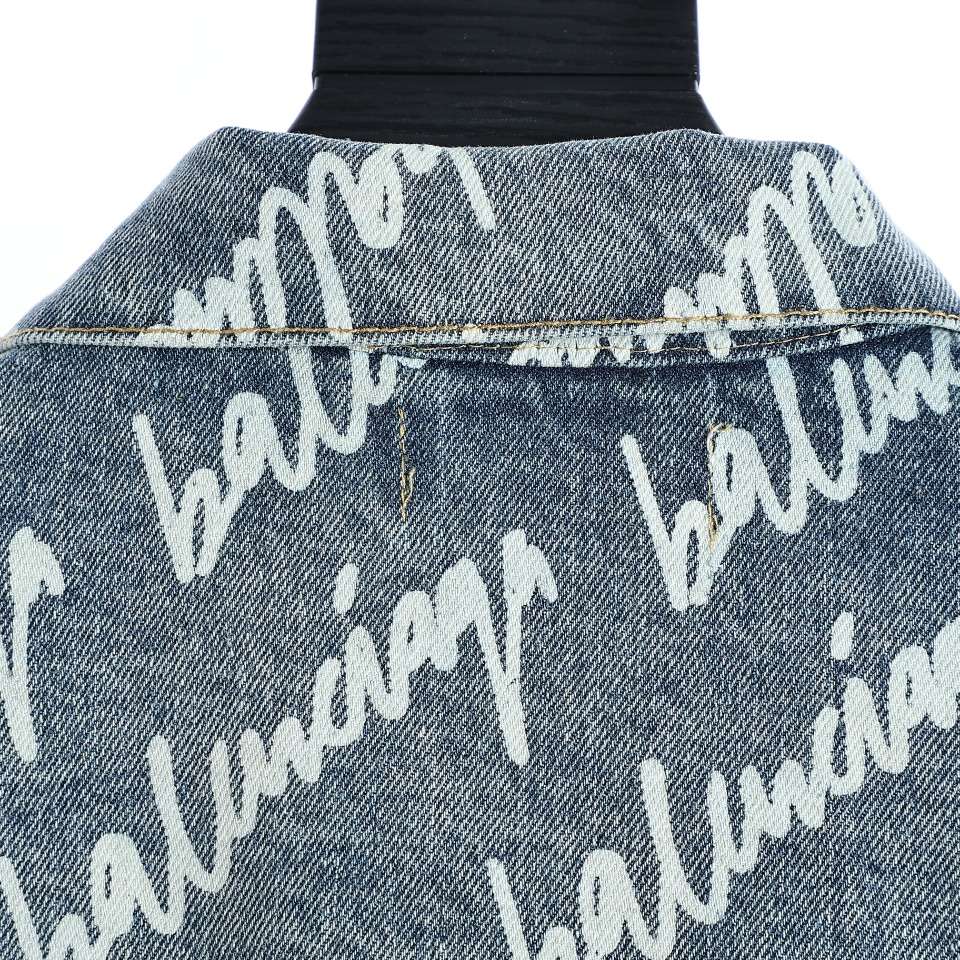 YESKICKS Balenciaga Monogram Graffiti Denim Jacket For Unisex Black And Blue