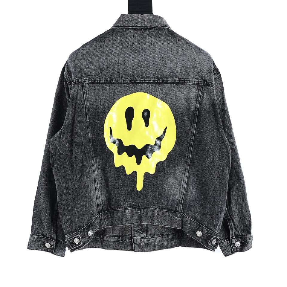 YESKICKS Balenciaga Melted Smiley Washed and Aged Denim Jacket For Unisex