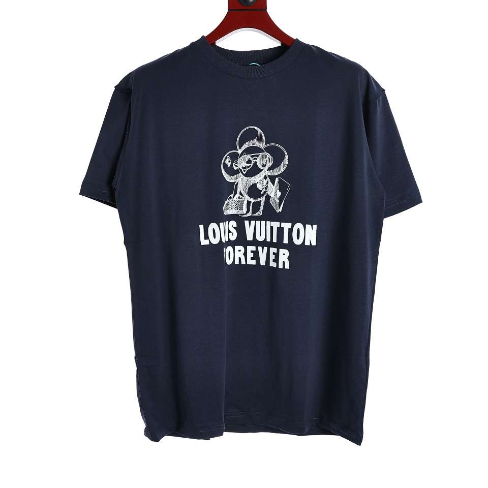 YESKICKS Louis Vuitton Sunflower Cartoon Limited Printed Couple Short Sleeve T-Shirt For Unisex Blue And White