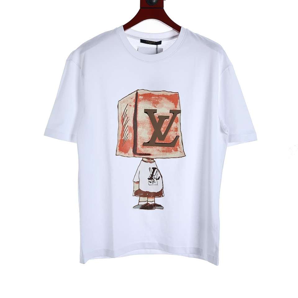 YESKICKS Louis Vuitton Square Cartoon Character Print Short Sleeve T-Shirt For Unisex Black And White