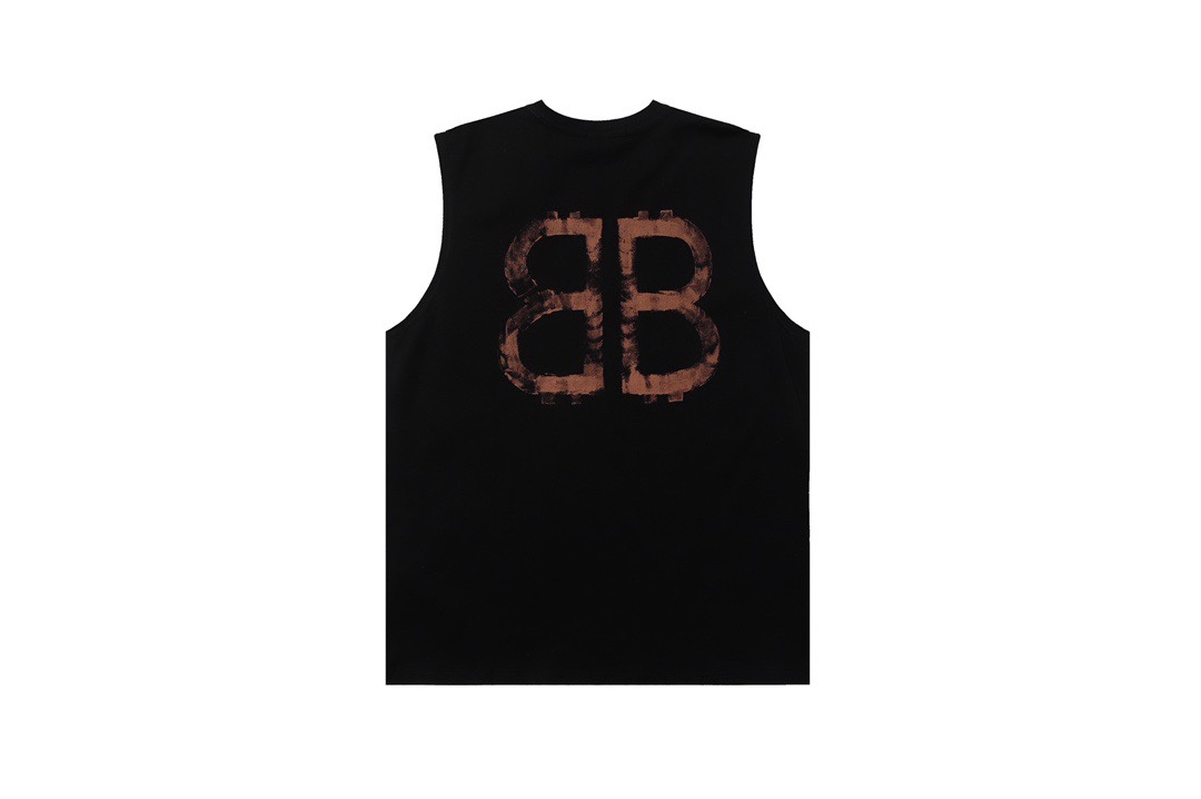 YESKICKS Balenciaga BB Sleeveless Tank Top Logo Print T-shirt for Unisex Black And White